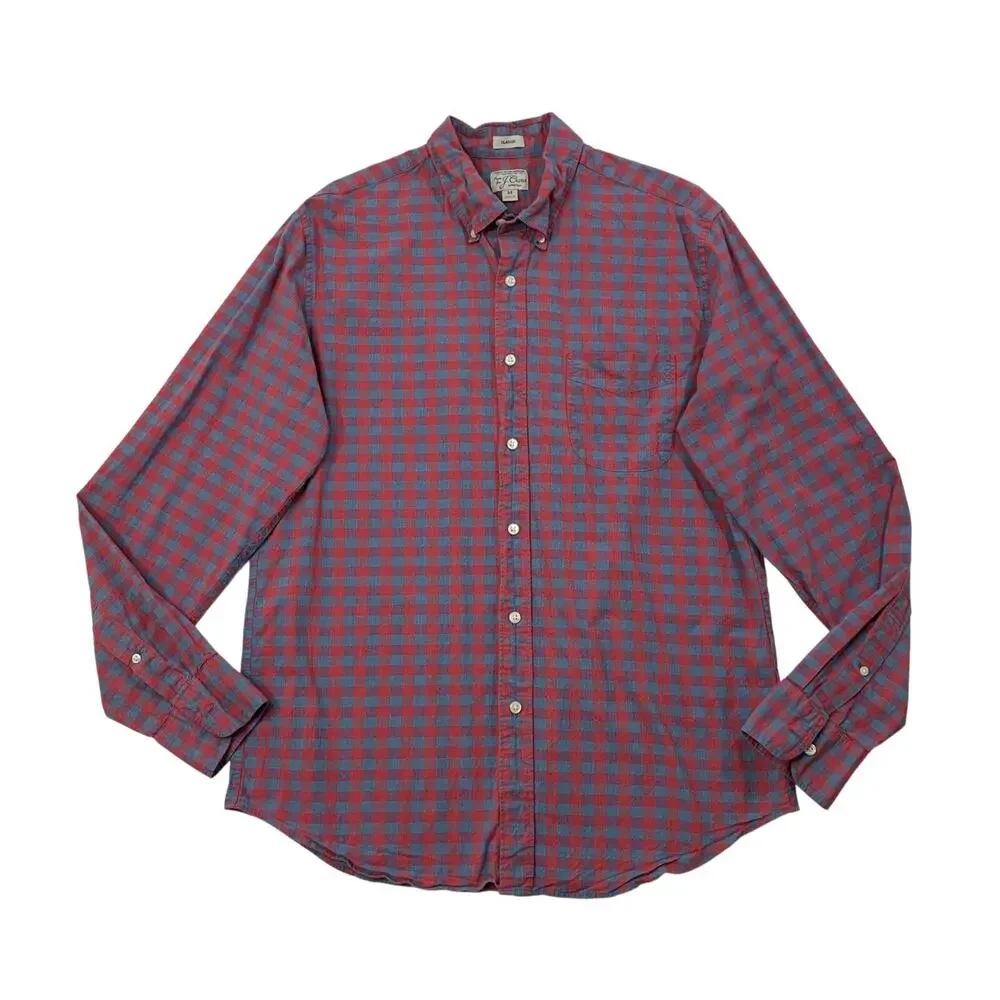 J Crew Shirt Mens M Medium Red Blue Secret Wash Classic Stretch Gingham Check